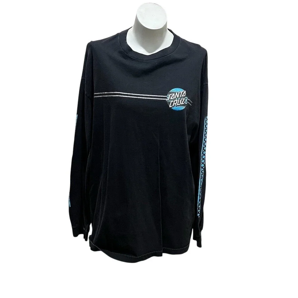 Santa Cruz Long Sleeve Graphic T-Shirt Men's XL Black Blue Wave Dot Logo - Picture 3 of 10